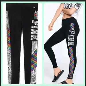 NEW PINK  VS RAINBOW BLING REVERSIBLE
YOGA LEGGINGS XS